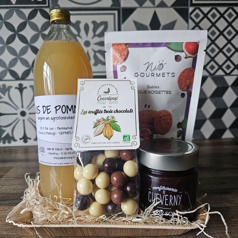 panier gourmand garni de produits 100% bio et locaux une idée cadeau pour offrir la qualité en respectant la nature